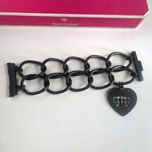 Juicy Couture Y2K Oversized Black Double Chain Heart Crown Dark Glam Bracelet